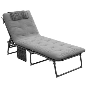 English Elm Outsunny Reclining Outdoor Chaise Lounge with Mesh Base Tufted Cushion and Side Pocket Gray W2225P174367