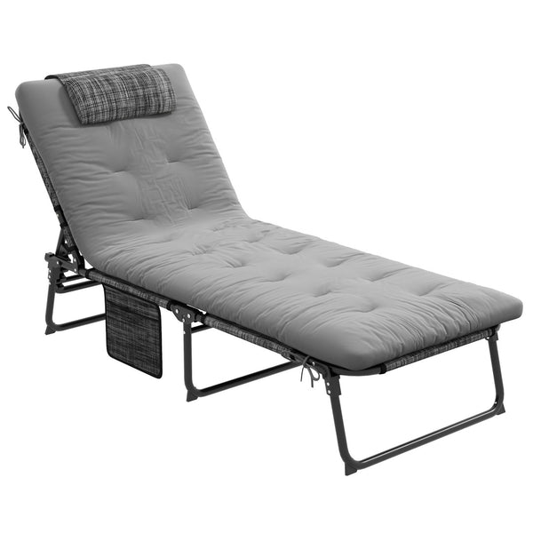 English Elm Outsunny Reclining Outdoor Chaise Lounge with Mesh Base Tufted Cushion and Side Pocket Gray W2225P174367