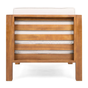 English Elm Acacia Wood Outdoor Lounge Chair with Wicker Arms Teak Finish Patio Seating N779P359687B