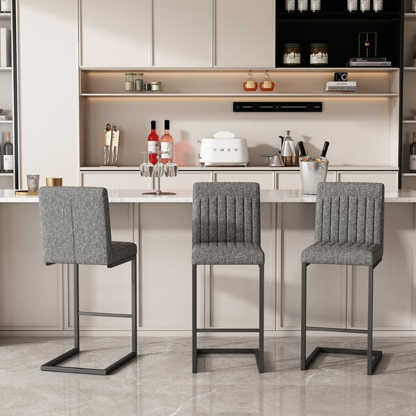 English Elm Faux Leather Counter Stools Set of Two Ergonomic Curved Back Metal Frame Kitchen Seating Dark Gray W5096P400650