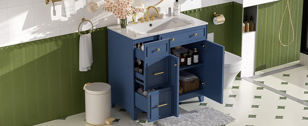English Elm 36" Modern Bathroom Vanity with Ceramic Sink, Soft-Close Doors, Double-Layer Drawer & Storage Elegance Blue N729P289163C