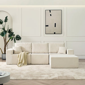 English Elm 110" Cloud Modular Sectional Sofa Boneless Corduroy 3-Seater with Ottoman & 2 Pillows, No Assembly, Luxurious Comfort Beige W2656S00011