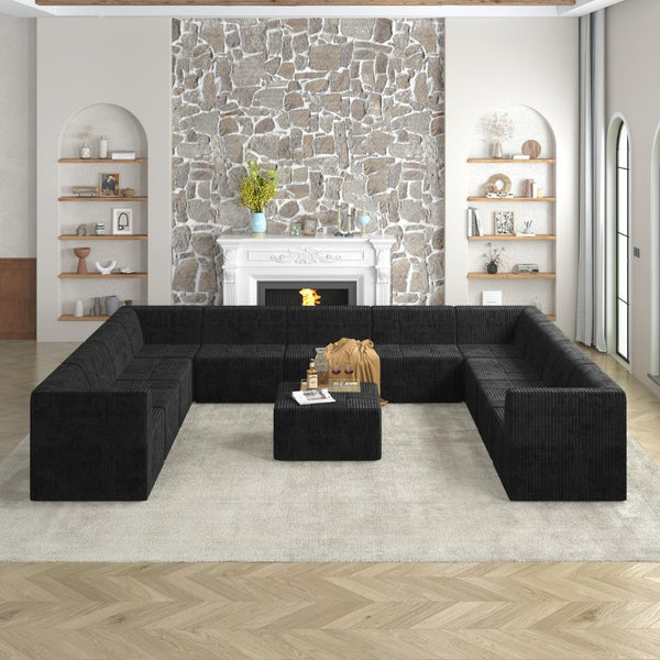 English Elm U Shape Modular Sectional Sofa - Versatile Compressed Sleeper Couch In Space-Black For Modern Living W487S00256-GIGA