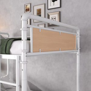 English Elm Twin Twin XL over Twin XL Metal Bunk Bed, Industrial White Detachable Design with Guard Rails, 300lb Capacity W2580P304984