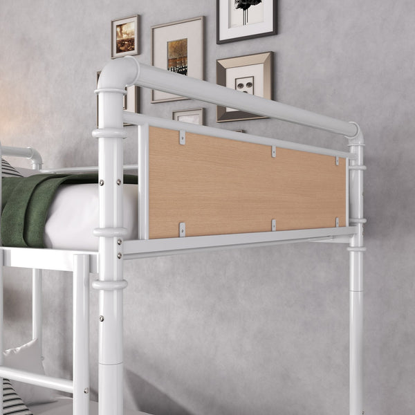 English Elm Twin Twin XL over Twin XL Metal Bunk Bed, Industrial White Detachable Design with Guard Rails, 300lb Capacity W2580P304984
