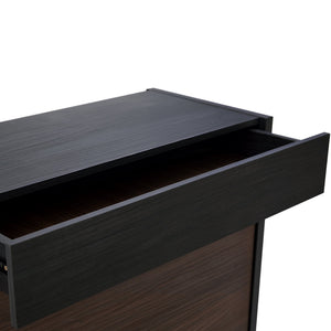 English Elm 32.5''-58.8''W Expandable Rotating Storage Cabinet with Drawer & Flip Doors, Modern Black Walnut Elegance N845P261744D