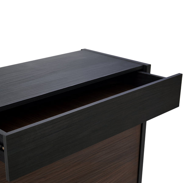 English Elm 32.5''-58.8''W Expandable Rotating Storage Cabinet with Drawer & Flip Doors, Modern Black Walnut Elegance N845P261744D