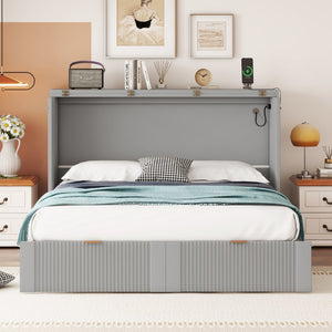 English Elm 1/3 Full Size Wall Bed with Drawer Usb Ports and Pulley Cabinet for Studio Rooms WF319851AAE