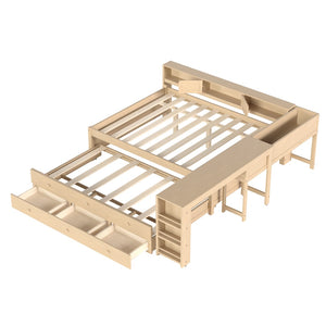 English Elm Twin Daybed Pine Frame with Trundle Desk Hutch Shelves and Storage for Kids Rooms Gold W1580S00463