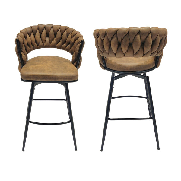 English Elm 28" Woven Leather Swivel Barstools with Arms Padded Back Industrial Kitchen Set of 2 W3732P418929