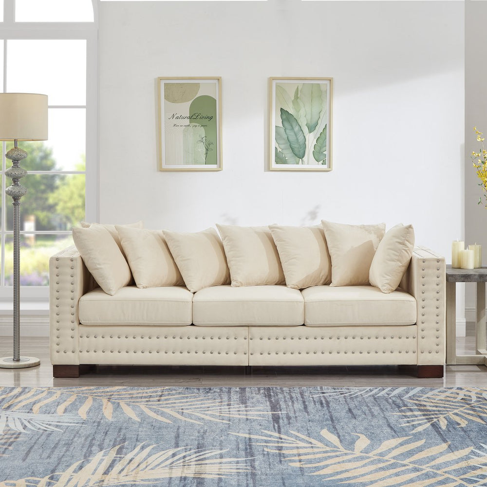 English Elm Modern Velvet Sofa With Square Armrests, Silver Nail Trim & Plush Comfort For Stylish Living Rooms W1097S00185