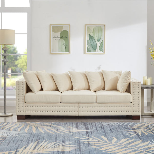 English Elm Modern Velvet Sofa With Square Armrests, Silver Nail Trim & Plush Comfort For Stylish Living Rooms W1097S00185