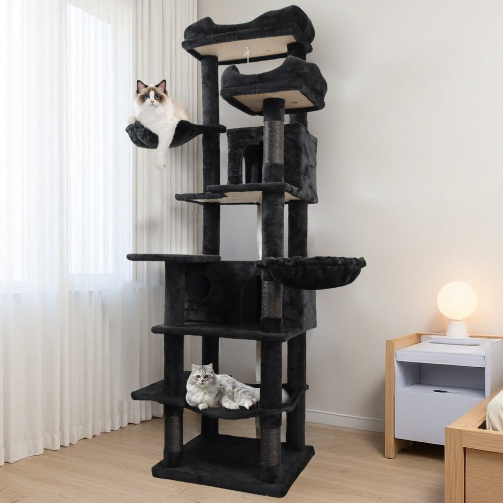 English Elm 68in Plush Six Level Cat Tower with Cave Hammocks Sisal Posts for Indoor Cats W243P351709