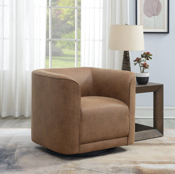 English Elm Wallace & Bay - Brown Swivel Accent Chair — Contemporary Badlands Saddle Fabric, Easy-Care Comfort, 33"W Compact Design B361P384407