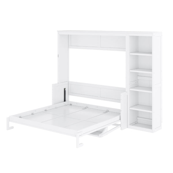 English Elm Queen Size Murphy Bed With Integrated Desk & Bookshelf - Space-Saving Elegance For Modern Living N7090004016K-GIGA