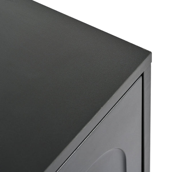 English Elm ON-TREND TV Stand with App-Controlled RGB LED, Fluted Tempered Glass Arched Doors, Sleek Media Console Black WF531672AAB