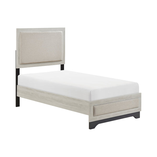 English Elm Contemporary Plush Upholstered Two-Tone Platform Twin Bed with Padded Headboard and Footboard, Sturdy Modern Frame Gray,White Oak 45.5 L x 31 W x 7 H B011S01822
