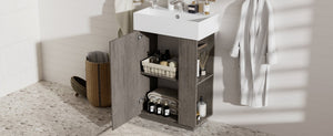 English Elm [video]21.6" Freestanding Bathroom Vanity Ceramic Sink Wavy Door Mdf Cabinet Small Bath Dark Gray N729P285504G