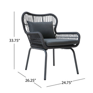English Elm Christopher Knight Home® - SOUTHPORT Woven Rope Club Chair with Steel Frame, Water‑Resistant Cushions & Bohemian Outdoor Style Dark Gray 62329.00CGRY