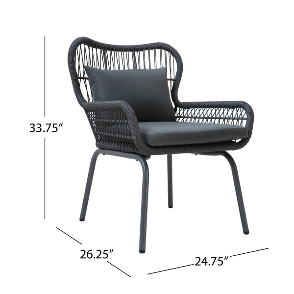 English Elm Christopher Knight Home® - SOUTHPORT Woven Rope Club Chair with Steel Frame, Water‑Resistant Cushions & Bohemian Outdoor Style Dark Gray 62329.00CGRY