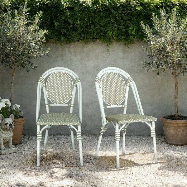 English Elm French Bistro Outdoor Dining Chairs Woven Rattan Aluminum Frame Patio Set of 2 N772P356258G