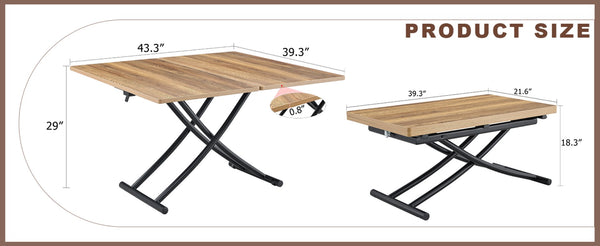 English Elm Modern Adjustable Lift Table Walnut Grain Mdf Top Slim Metal Legs Home Office Use Black,Natural Wood W1151P302104