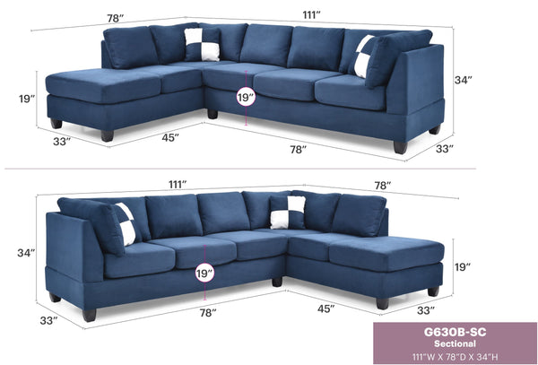 English Elm Malone Navy Blue Sectional Sofa - Modular Design, Comfort Foam Seating & Removable Back For Easy Delivery B078S00058