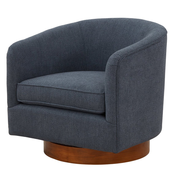 English Elm Miramar Plush Chenille Barrel Swivel Chair with Warm Wood Base, 360° Comfort and Removable Cushion Blue B050P322576