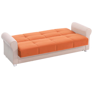 English Elm PrimeNest Ithara Collection Upholstered Convertible Sofabed with Storage, Click-Click Sleeper & Plush PU Padding Light Tan,Orange B030P286488