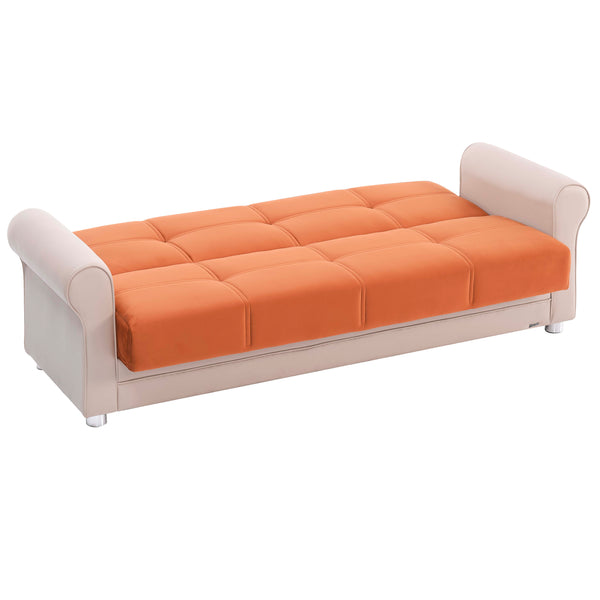 English Elm PrimeNest Ithara Collection Upholstered Convertible Sofabed with Storage, Click-Click Sleeper & Plush PU Padding Light Tan,Orange B030P286488