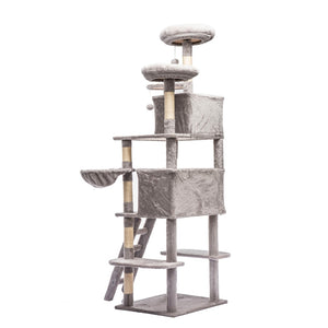 English Elm Large 7 Tier Plush Cat Tree with Dual Condos Hammock Sisal Posts for Multi Cat Homes Gray W1578P447623