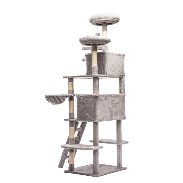 English Elm Large 7 Tier Plush Cat Tree with Dual Condos Hammock Sisal Posts for Multi Cat Homes Gray W1578P447623