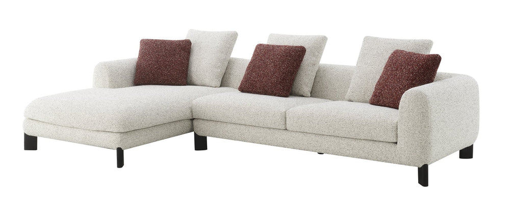 English Elm Mardi Maroon & Beige Tweed Sectional Sofa with 3 Accent Pillows, Bouclé Upholstery, 880lb Capacity B2726S00436