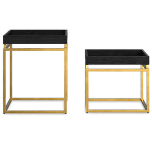 English Elm Macy Black & Gold 2-Pc Nesting Tables — Solid Mango Wood Tops, Metal Frame, Modern End Tables B136P203440
