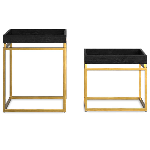 English Elm Macy Black & Gold 2-Pc Nesting Tables — Solid Mango Wood Tops, Metal Frame, Modern End Tables B136P203440