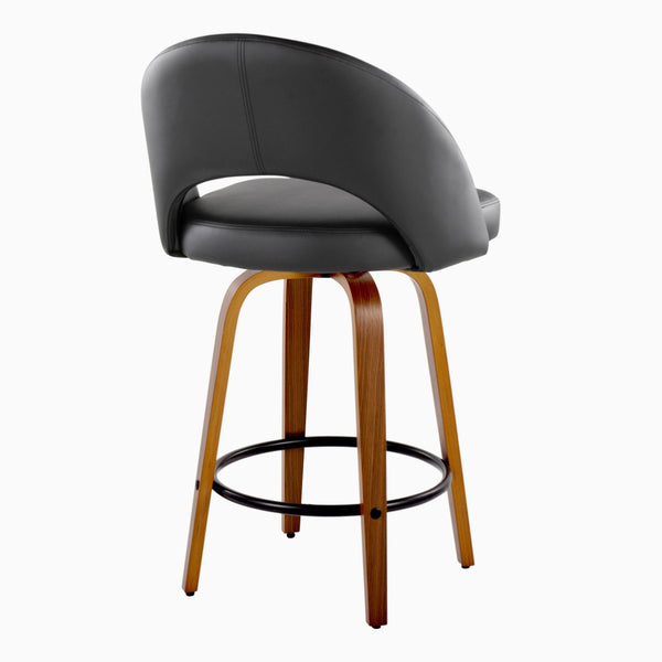 English Elm Fixed-height Swivel Counterstools Faux Leather Padded Seat Chrome Footrest Set of 2 Black B202S01844