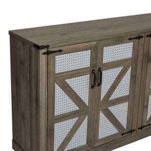 English Elm 65-Inch Slate Gray 3D Faux Rattan Sideboard with Barn-Style Doors, Magnetic Closure & Adjustable Shelves Stone Gray W2702P184395