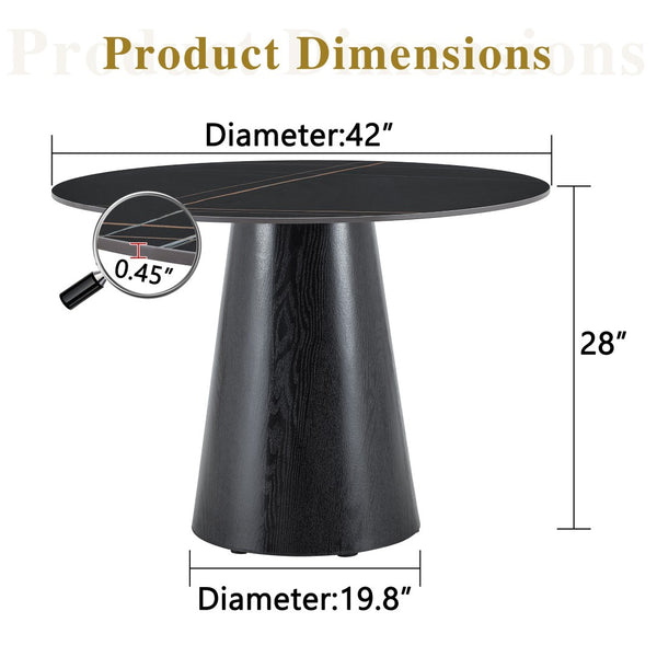 English Elm Table and Chair Set Round Stone Slab Top with Wishbone Iron Seats for Dining W2920S00138