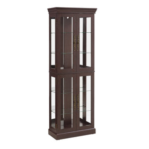 English Elm Lighted Glass Curio Display Cabinet with Quiet Hinge, Internal LED Lighting, Adjustable Shelves, Vintage Carved Handle Cherry W2275P199810