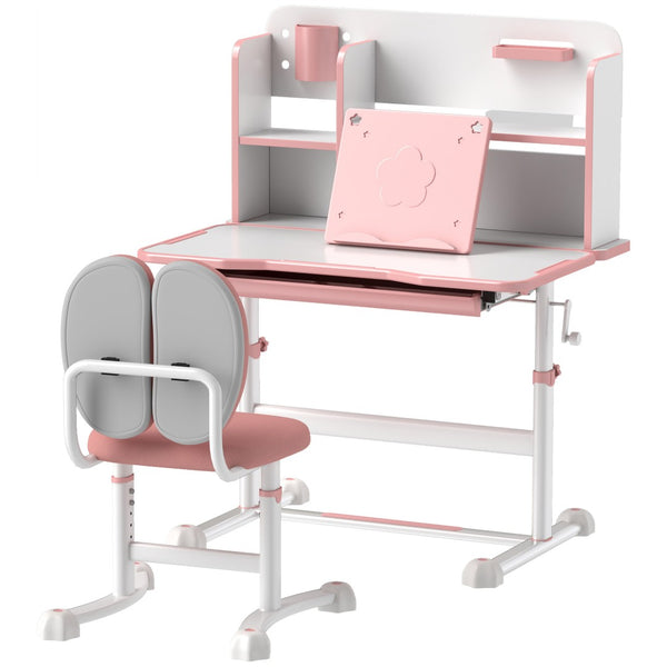English Elm Qaba Kids Desk And Chair Set - Ergonomic Adjustable Study Desk With Tilt Top, Storage & Comfort In Pink W2225P229581-GIGA
