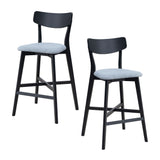 English Elm Wooden Bar Chairs Set Of 2, Modern Soft Upholstered Kitchen Island Chairs, Counter Height Stool With Backrest,Wooden Frame Chairs With Footrest For Pub,Living Room,Restaurant,Black