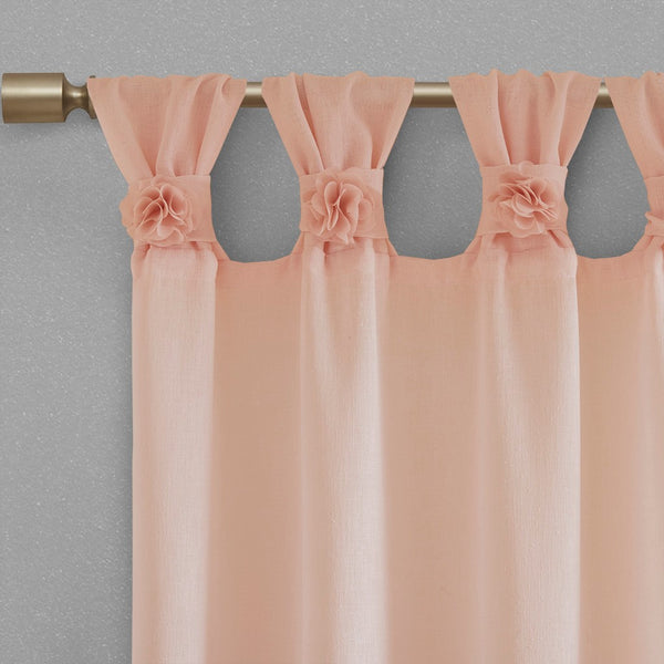 English Elm Floral Rosette Tab-Top Curtain Panel - Blush Semi-Sheer Window Treatment For Chic Home Décor B03598196
