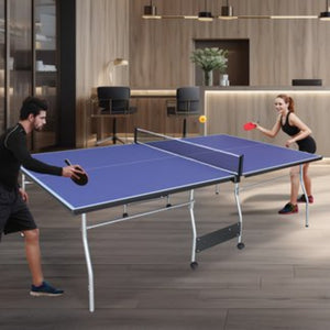 English Elm 8ft Foldable Ping Pong Table Aluminum Frame Indoor Game Set with Paddles Net Balls W1408P153462