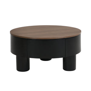 English Elm Round Nesting Coffee Table Set with Hidden Storage Drawer and Space-Saving Stackable Design for Living Room Black+Brown W821S00033