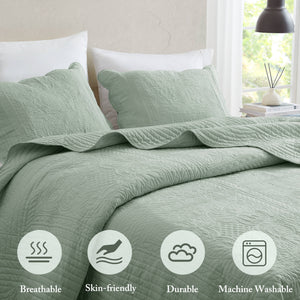 JLA Home Madison Park - 3 Reversible Scalloped Edge Quilt Set with Antimicrobial Protection, Cottage Charm, Machine Washable Seafoam MP13-6119