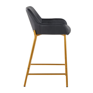 English Elm Fixed-height Industrial Counter Stools Tufted Faux Leather Black Metal Set of 2 B202S02144