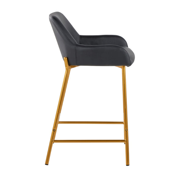 English Elm Fixed-height Industrial Counter Stools Tufted Faux Leather Black Metal Set of 2 B202S02144