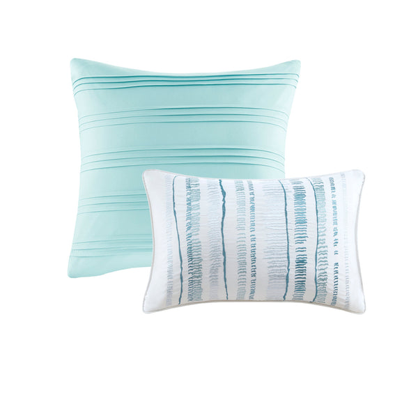 English Elm 8 Piece Seersucker Comforter & Quilt Set - Coastal-Inspired Aqua Bedding Collection For Full/Queen B03597256