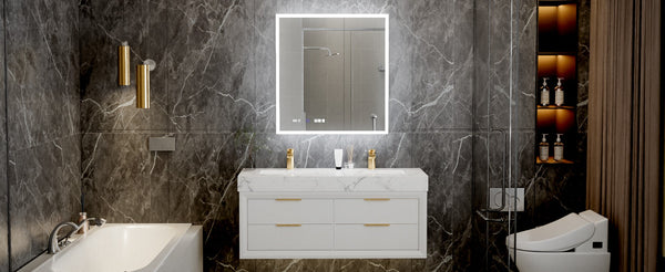 English Elm 30*32 Inch Led Medicine Cabinet with Anti-fog Gfci Outlet and Stepless Dimming Mirror W637P349459