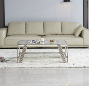 English Elm 47" Wide Modern Stainless Steel Coffee Table With Clear Glass Top & Storage, Easy Assembly, Silver W2978S00003